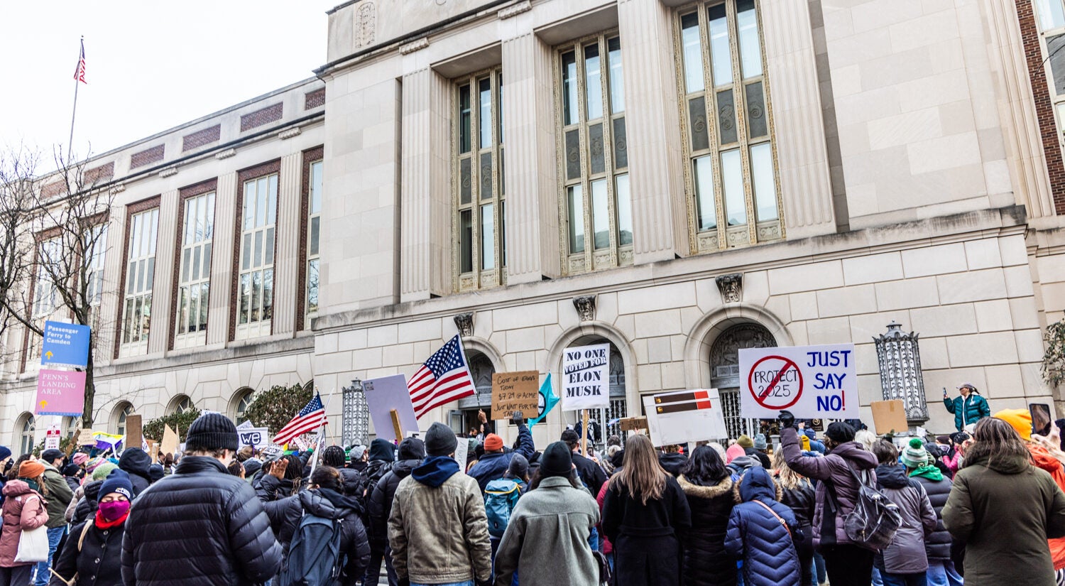 Protesters outside the United States Custom House