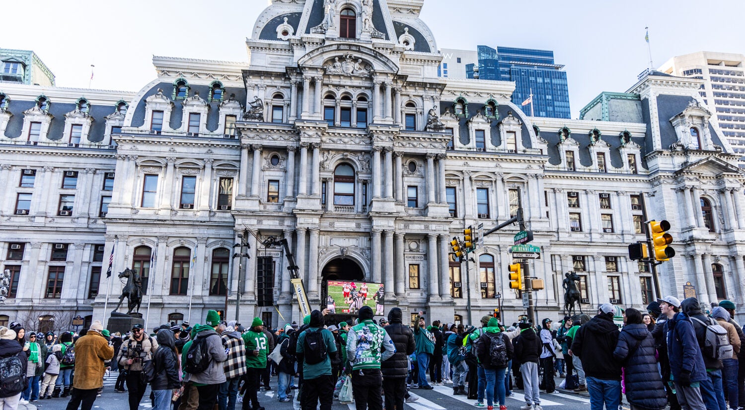 Fans relive the magic of the Philadelphia Eagles’ successful season at City Hall on parade day, February 14, 2025.