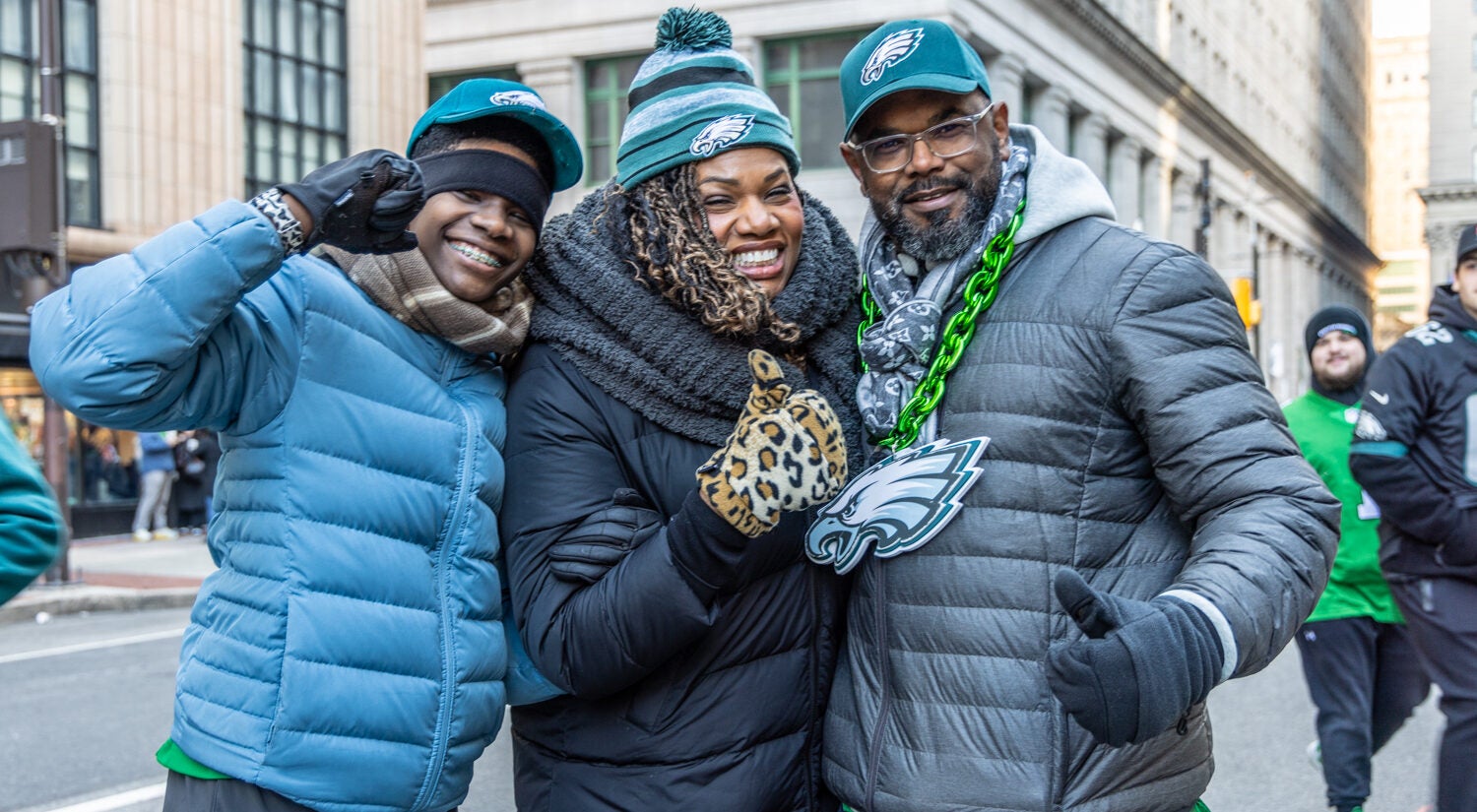 The Moyers family is seen at the Eagles victory parade