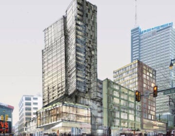 Philadelphia's 2009 Market East Strategic Plan proposed a new residential/mixed-used tower at 10th and Market streets. (Philadelphia City Planning Commission)
