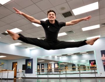 Stephen Tetkowski, a senior ballet student at the Arts Academy of Benjamin Rush, is also a kicker for the George Washington High School football team. He says his dance training has prepared him well for sports. (Emma Lee/WHYY)