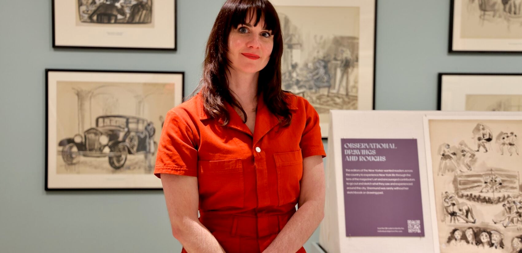 Curator Caitlin McGurk curated the exhibition at Brandywine Museum featuring the work of founding New Yorker cartoonist Barbara Shermund. (Emma Lee/WHYY)