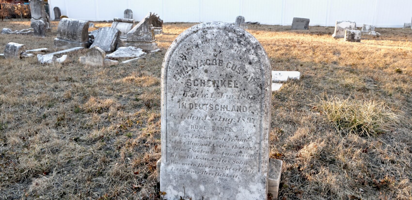 A headstone in the cemetery