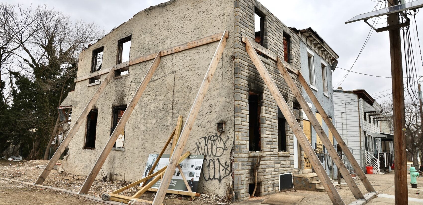 wooden beams holding up a building in process