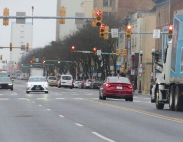 Vehicles stop at traffic lights along Atlantic Avenue in Atlantic City, N.J. on Jan. 26, 2024. (AP Photo/Wayne Parry)