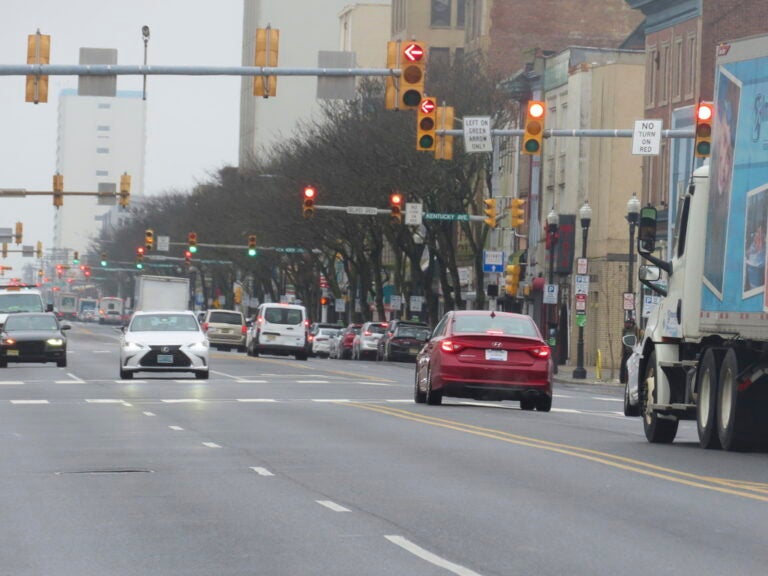 Vehicles stop at traffic lights along Atlantic Avenue in Atlantic City, N.J. on Jan. 26, 2024. (AP Photo/Wayne Parry)