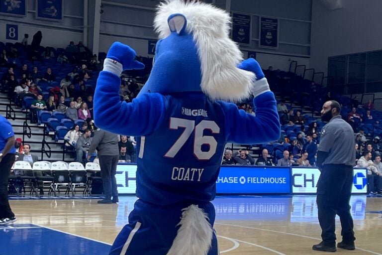 the Blue Coats mascot dancing