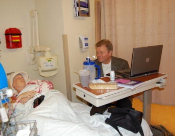 Blood cancer patient Jenny Ahlstrom and her husband Paul wait together in the hospital as Jenny prepares for a stem cell transplant treatment. (Courtesy of Jenny Ahlstrom)