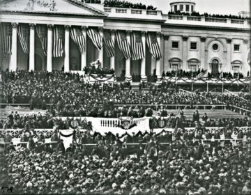 A large crowd gathered on the steps of the Capitol for the inauguration