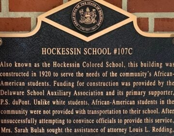 a plaque tells the history of Hockessin Colored School #107C