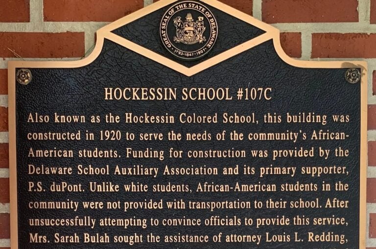 a plaque tells the history of Hockessin Colored School #107C