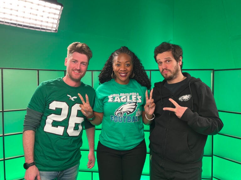 Left to right: Executive Producer Kevin McCorry with Studio 2 hosts Cherri Gregg and Avi Wolfman-Arent. (Photo: Andreas Copes, WHYY)