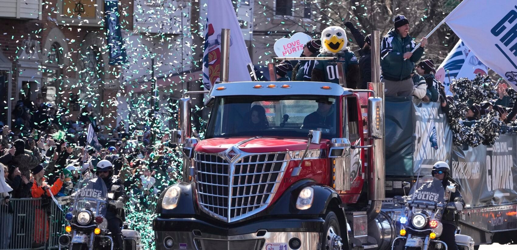 Swoop is on a truck on the parade route