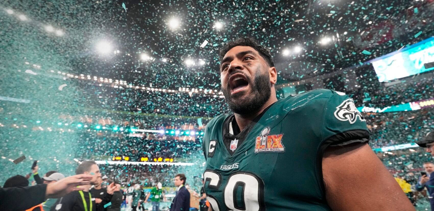 Jordan Mailata celebrating on the field