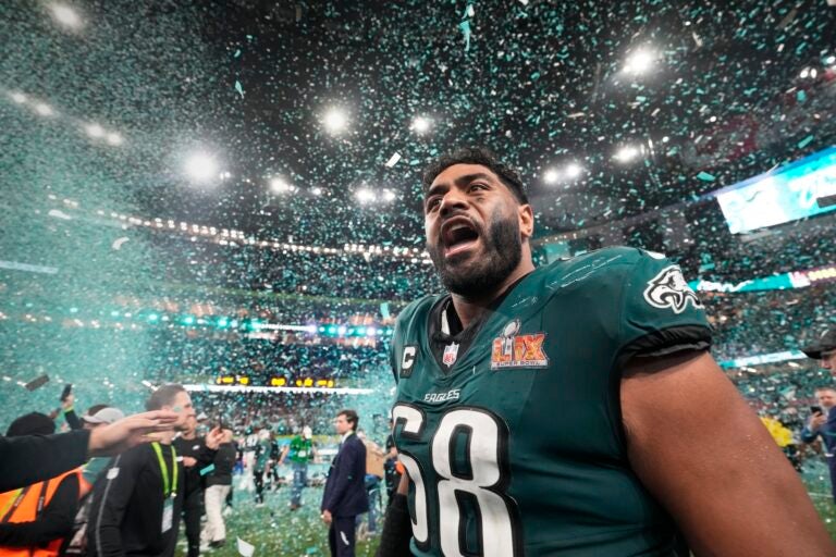 Jordan Mailata celebrating on the field