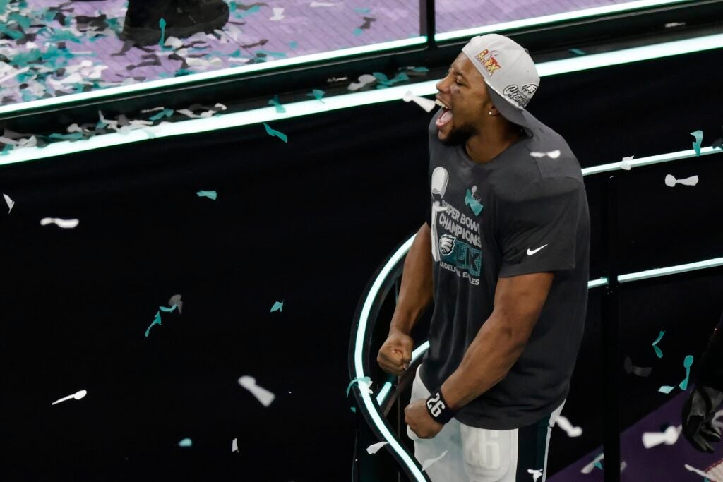 Saquon Barkley celebrating on the field