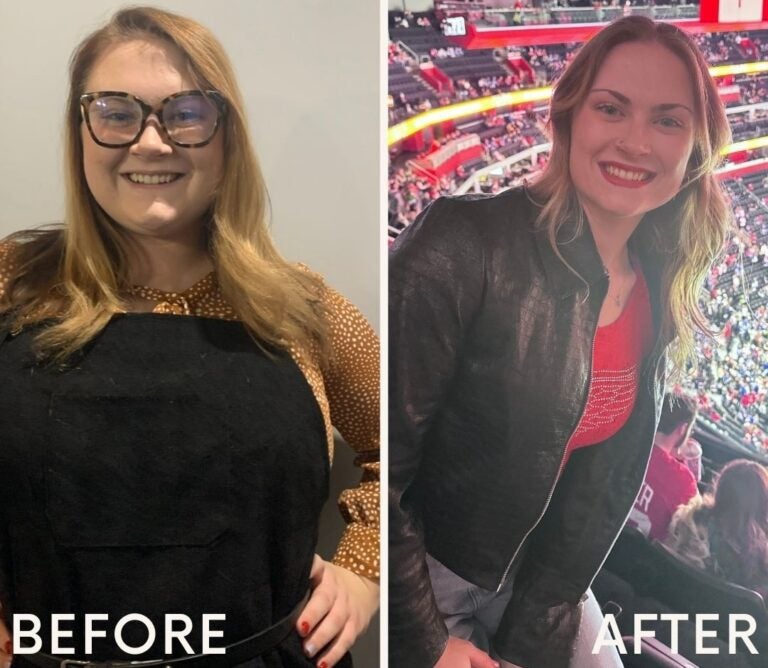 Taegan Byers, 22, started documenting her weight loss and health progress in 2021, when she first started taking a GLP-1 medication. Before that (pictured left in 2020), nutrition and exercise alone didn't work and she developed high blood pressure and cholesterol, asthma and depression. Today (pictured right in 2025), she takes Wegovy and nearly all her chronic health issues have resolved after losing around 100 pounds. (Courtesy of Taegan Byers)