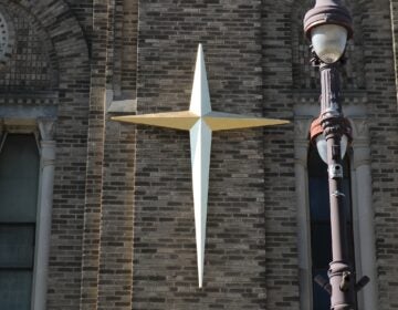 the cross on the church's exterior