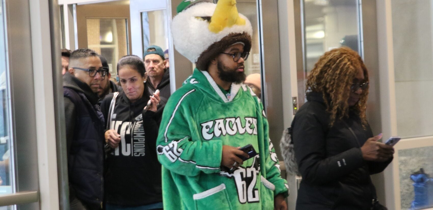 a man in an Eagles costume