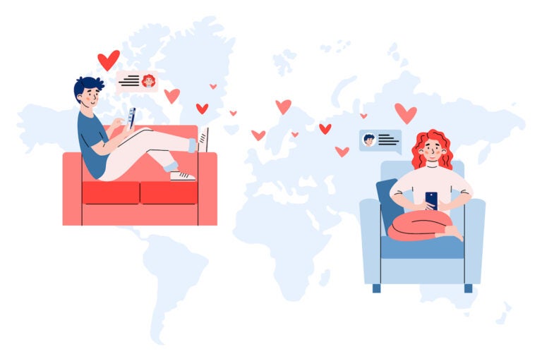 Young couple enjoying an online romance. (Bigstock/Rumka_vodki)