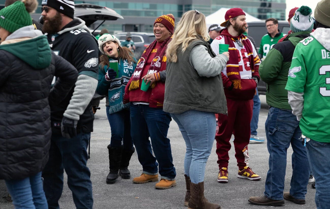 Philadelphia Eagles and Washington Commanders fans tailgate ahead of the NFC championship game