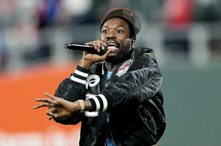 Rapper Meek Mill performs before Game 5 of the World Series between the Houston Astros and the Philadelphia Phillies on Thursday, Nov. 3, 2022, in Philadelphia.