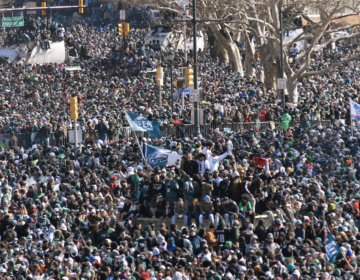 Hundreds of thousands fill the Ben Franklin Parkway on Feb. 8, 2018, to celebrate the Philadelphia Eagles winning Super Bowl 52.