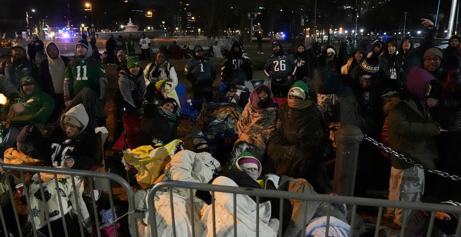 Fans gather before the Philadelphia Eagles Super Bowl 59 parade and celebration, Friday, Feb. 14, 2025, in Philadelphia.