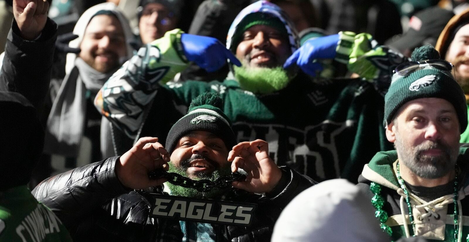 Fans gather before the Philadelphia Eagles Super Bowl 59 parade and celebration, Friday, Feb. 14, 2025, in Philadelphia.