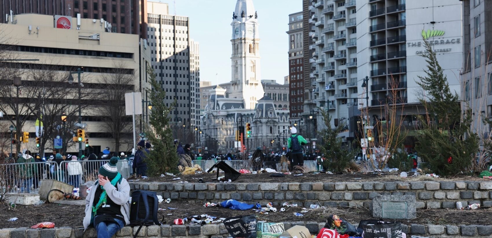 Revelers left piles of garbage along parade route