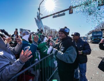 saquon_eagles_parade_02142025 Saquon Barkley greets fans on South Broad Street during the Philadelphia Eagles Super Bowl LIX victory parade