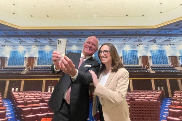 McBride smiles for a selfie with Michael Grage