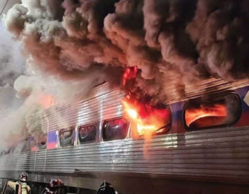 a SEPTA train on fire