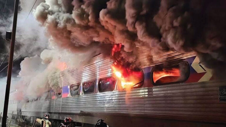 a SEPTA train on fire