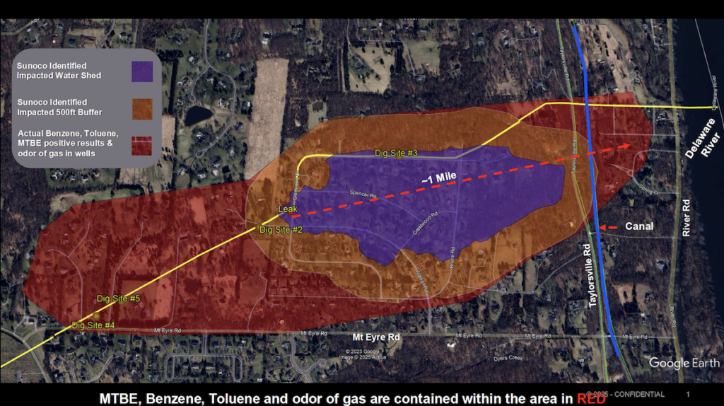 Map showing the area impacted by the leak