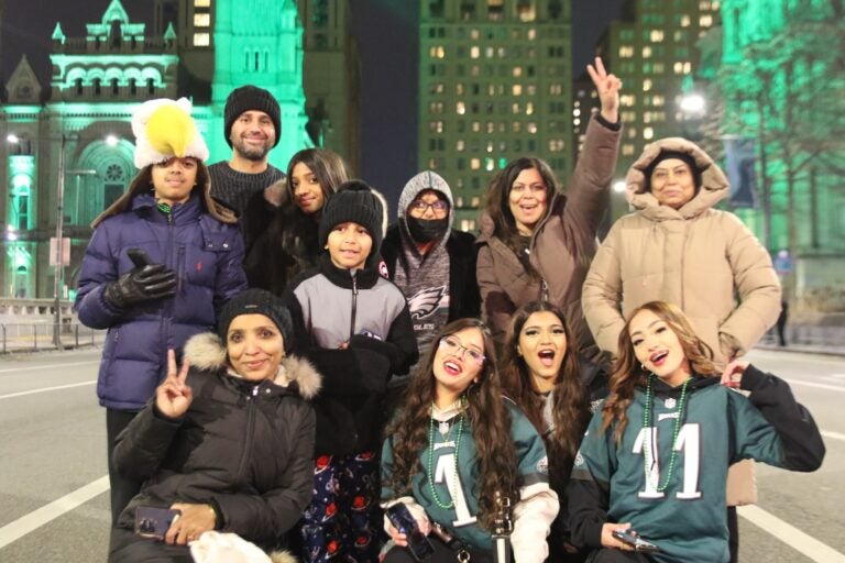 Eagles fans celebrating on Broad Street after the Super Bowl