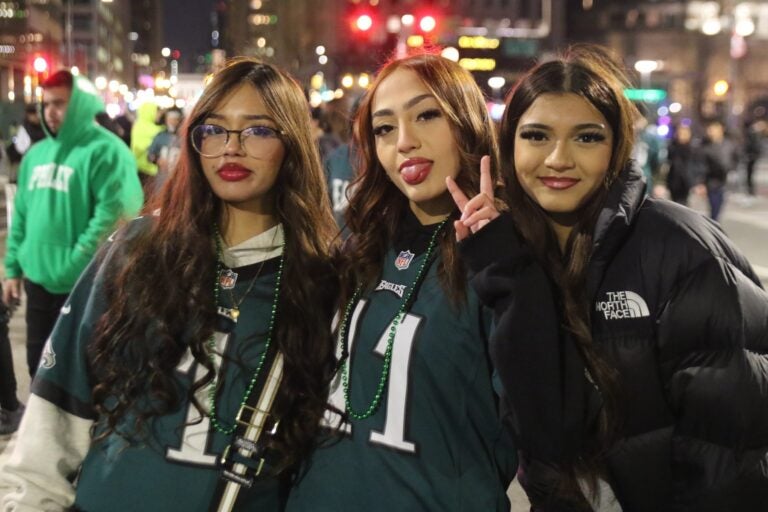 Eagles fans celebrating on Broad Street after the Super Bowl