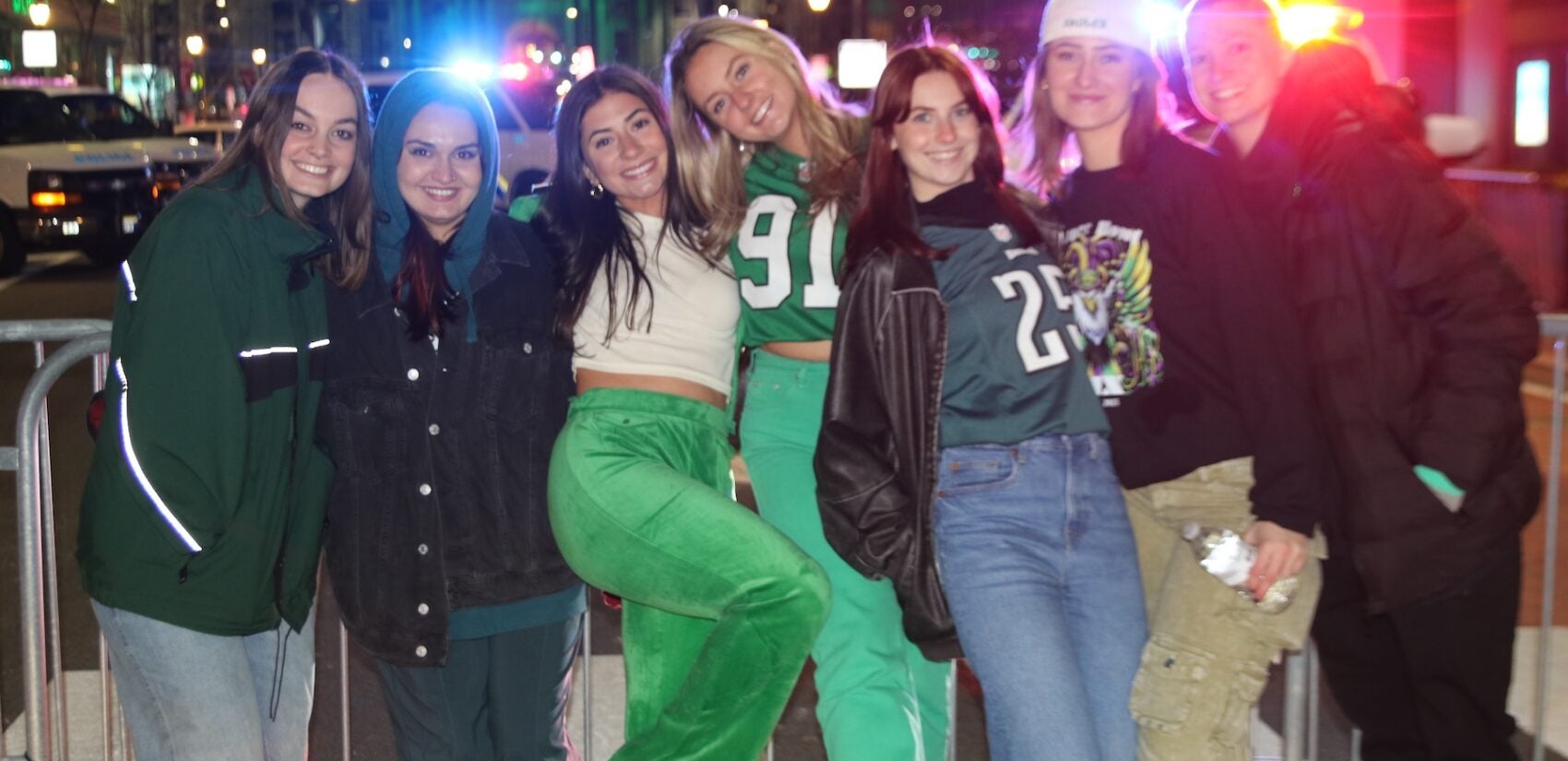 Eagles fans celebrating on Broad Street after the Super Bowl