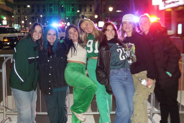 Eagles fans celebrating on Broad Street after the Super Bowl