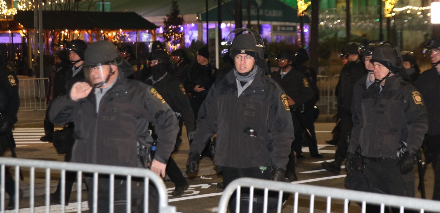 Police officers getting ready for the large crowds on the street