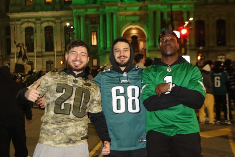 Eagles fans celebrating on Broad Street after the Super Bowl