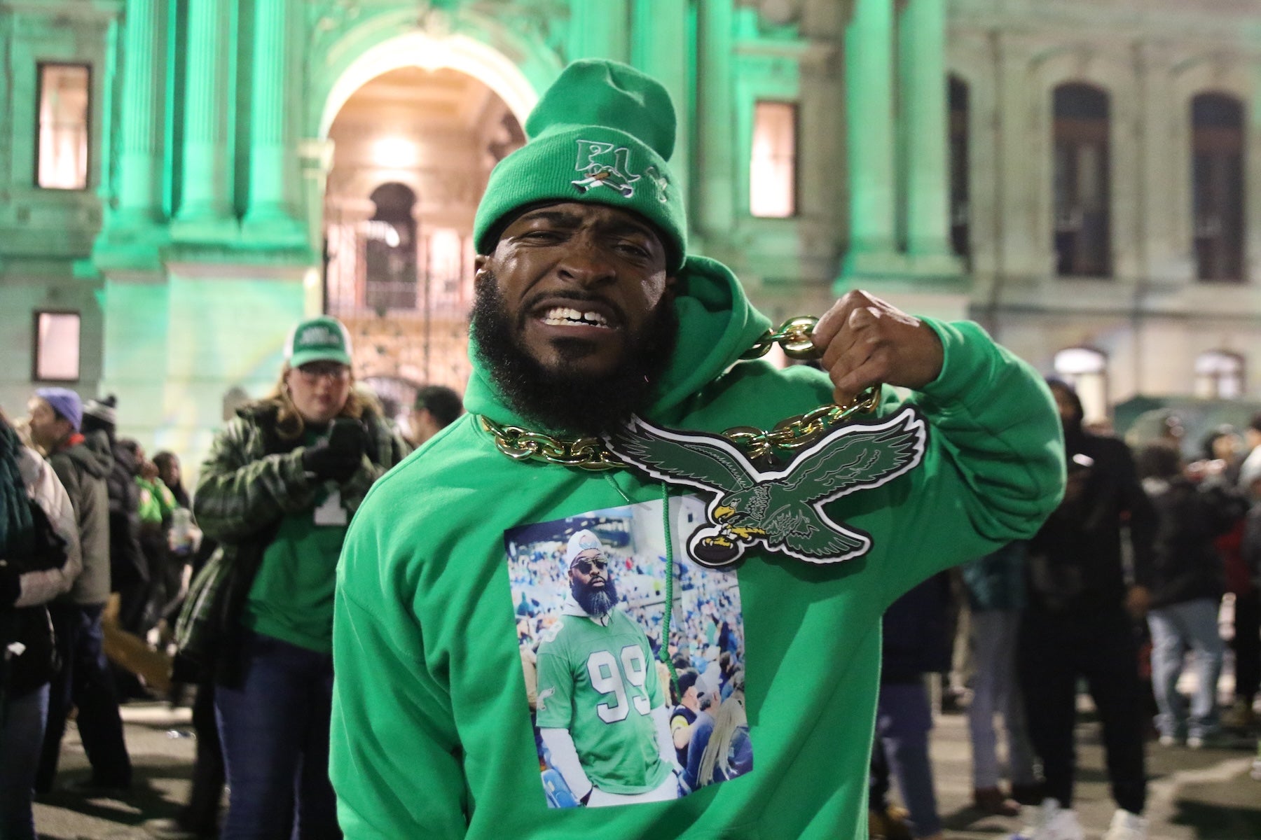 Charles Giddens celebrating on Broad Street