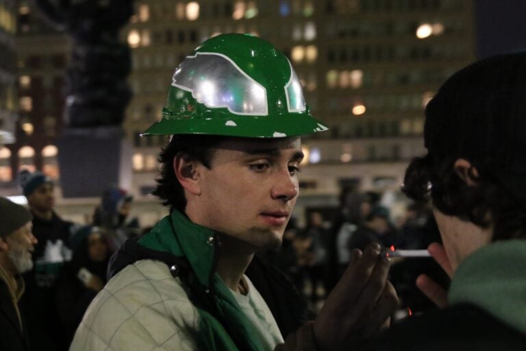 Eagles fans celebrating on Broad Street after the Super Bowl