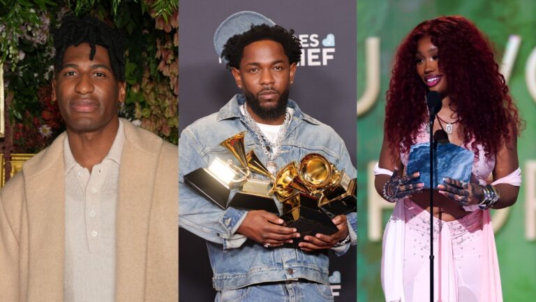 Jon Batiste, Kendrick Lamar, and SZA are seen in side-by-side photos