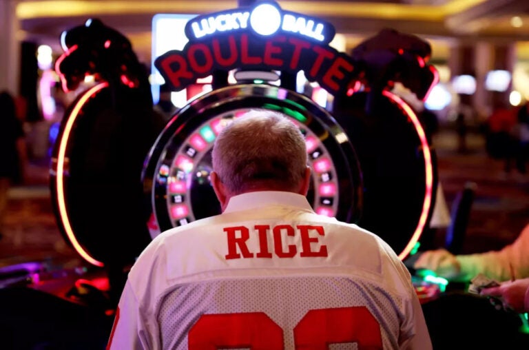 A man gambles in a casino ahead of last year's Super Bowl, on Feb. 8, 2024, in Las Vegas.