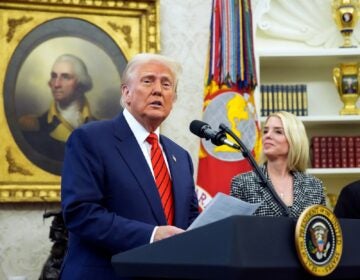 President Trump speaks alongside Attorney General Pam Bondi