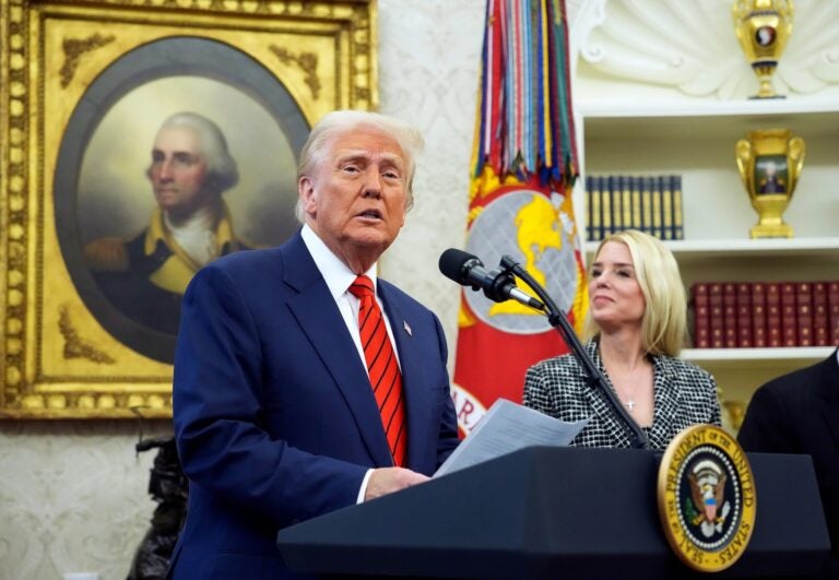 President Trump speaks alongside Attorney General Pam Bondi