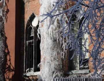 The church covered in ice after crews put out the fire the night before