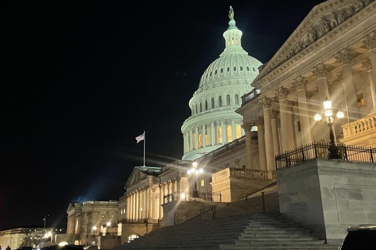 outside the U.S. Capitol at night