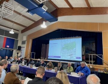 More than 100 people gathered at Sol Feinstone Elementary School on Feb. 13, 2025 for more information about a pipeline leak which tainted water in six wells in Upper Makefield Township. Residents are calling for the Sunoco pipeline to be shut down pending the investigation.